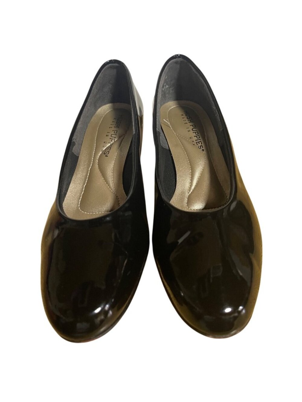 Hush Puppies Womens Black Patent Leather Low Heel Slip-On Shoes Size 7 FLAW READ